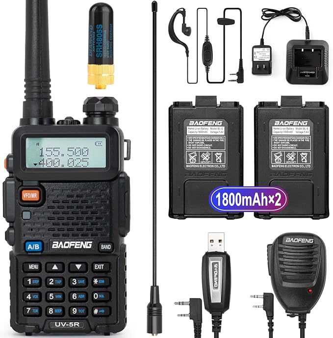 BaoFeng UV-5R Handheld Ham Radio with Extra 1800mAh Battery and Greaval GV-771 High Gain Antenna, Dual Band Two Way Radio includes Full Kit (Black)