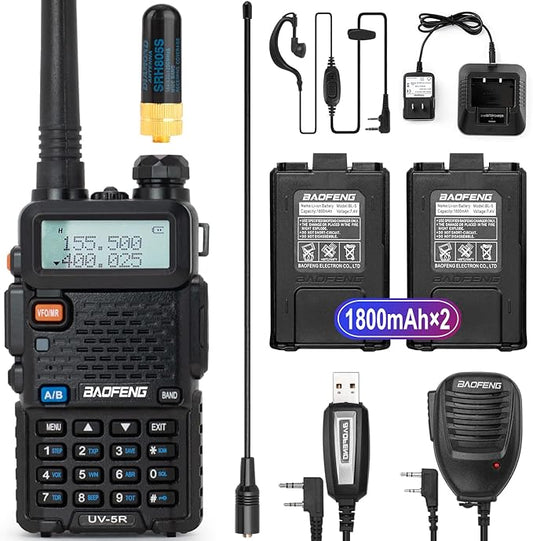 BaoFeng UV-5R Handheld Ham Radio with Extra 1800mAh Battery and Greaval GV-771 High Gain Antenna, Dual Band Two Way Radio includes Full Kit (Black)