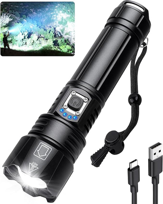 Rechargeable Flashlights High Lumens, 990,000 Lumen Super Bright Led Flashlight with 12H Long Runtime & 5 Modes, Powerful Waterproof Handheld Flash light for Home Emerge∩cies Camping (Black)