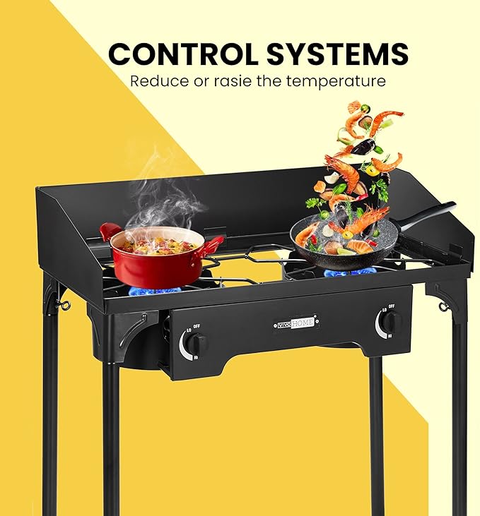 VIVOHOME Double Burner Stove 150,000 BTU/hr, Heavy Duty Outdoor Dual Propane with Windscreen and Detachable Legs Stand for Camping Cookout