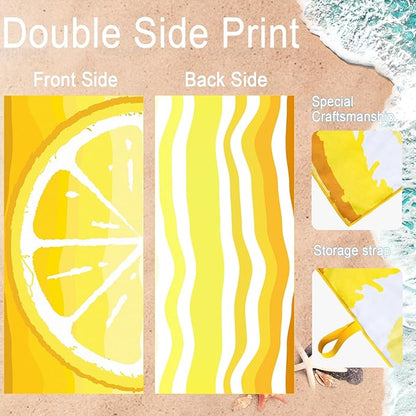 Bnuitland Lemon Pattern Beach Towel (35X75 inches), Oversized Quick Drying Absorbent Sand Free, Cute Towels for Travel Swimming Pool Picnic, 88% Polyester and 12% Polyamide,Yellow