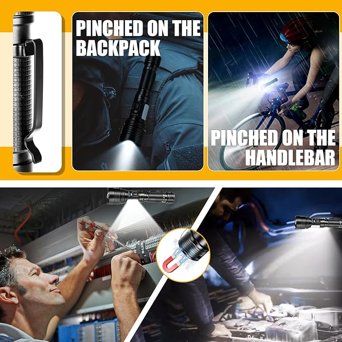 LED Flashlights High Lumens Rechargeable，990000 Lumens Super Bright Flashlight，High Powered Flashlight Zoomable，7 Modes，IPX67 Waterproof，Powerful Tactical Flashlight for Emergencies，Camping