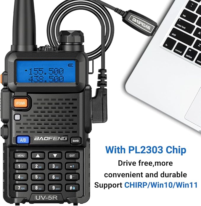 Baofeng UV-5R Ham Radio Long Range UV5R Two Way Radio Handheld Dual Band Walkie Talkies for Adults with Programming Cable,4Pack 1800mAh Li-ion Battery and Earpiece Full Kit (Black-2Pack)