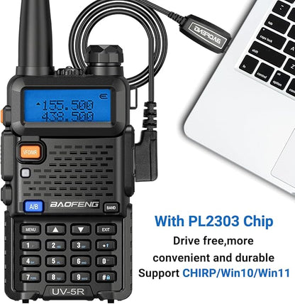 Baofeng UV-5R Ham Radio Long Range UV5R Two Way Radio Handheld Dual Band Walkie Talkies for Adults with Programming Cable,4Pack 1800mAh Li-ion Battery and Earpiece Full Kit (Black-2Pack)