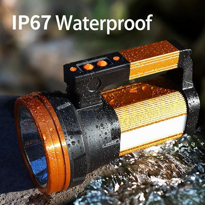 Rechargeable Flashlight 1000,000LM 13600mAh Spotlight Flashlight IP67 Waterproof Handheld Spotlight with Double Side Lights Super Bright Flashlight Outdoor,Huting,Boat,Camping,Emergency