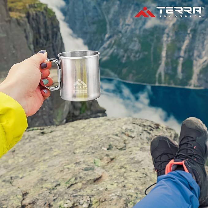 Stainless Steel Camping Mug - Lightweight & Durable Backpacking Cup - BPA-Free Camping Cups Metal for Outdoor Adventures (17 oz)