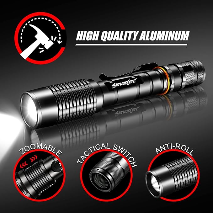 2 Pack 5 Modes LED Rechargeable 5000 High lumens Flashlights, Super Bright Zoomable Flashlight Waterproof for Kids Camping，emergencies
