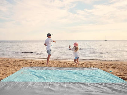 WEKAPO Beach Blanket Sandproof, Extra Large Beach Mat, Big & Compact Sand Free Mat Quick Drying, Lightweight & Durable with 6 Stakes & 4 Corner Pockets