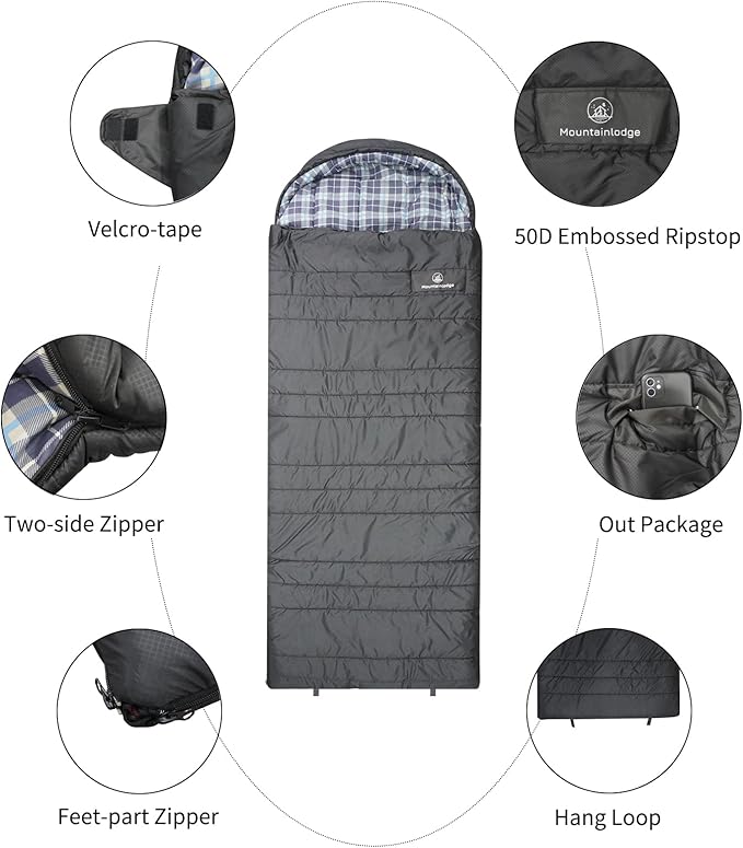 Polycotton Sleeping Bag for Adult&Kids,Cold&Warm Weather Large with Compression Sack and Water Resistant for Family Camping,Travel and Car Camping