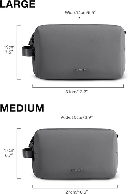BAGSMART Toiletry Bag for Men, Travel Toiletry Organizer Dopp Kit Water-resistant Shaving Bag for Toiletries Accessories, Door Room Essentials,Grey-large