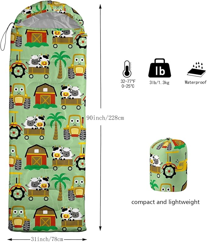 Kids Sleeping Bag for Boys Girls,Cute Puppy Print-Lightweight Warm Portable Outdoor Indoor-Waterproof Cold Weather Resistant Sleeping Bag for Camping Hiking