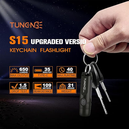 S15 Keychain Flashlight- Super Bright 650 High Lumens,UCB C Rechargeable EDC Pocket Flashlight,Mini Flashlight-Light with Magnetic Suitable for Hiking, Camping (Magnet Black)