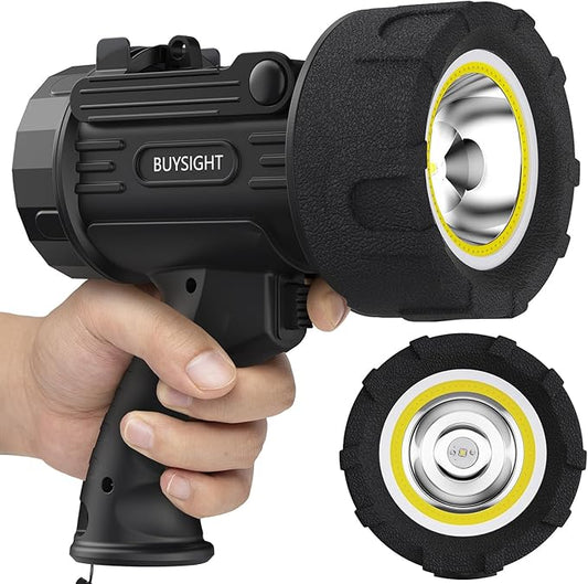 BUYSIGHT Rechargeable Spotlight Flashlight,1000,000 lumens Hand held Spotlight Waterproof Flashlight Hunting floodlight with red Filter (Graphite Black-COB)