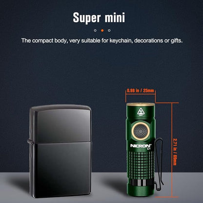 NICRON 1200 Lumens EDC Flashlight with Magnet, Type-C Rechargeable Pocket Light Compact High Lumens Handheld Light, C1 Mini Flashlight 7 Modes for Outdoor Camping, Hiking (Green)
