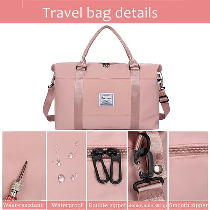 KARRESLY Travel Duffel Bag for Women,Shoulder Weekender Overnight Bag Sports Gym Tote Bag,Waterproof(Grey)