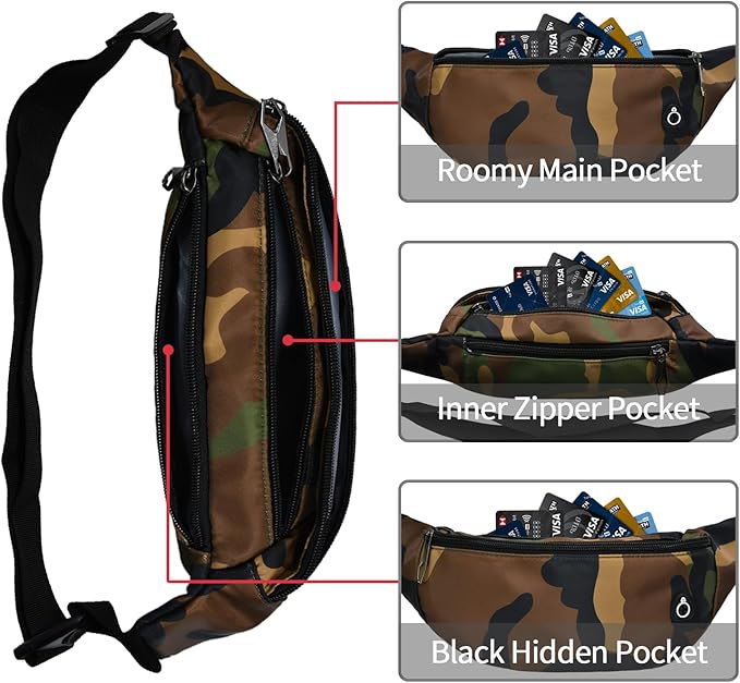 Fanny Pack for Men Women, Waterproof Sports Waist Bag Pack, Belt Bag for Travel Hiking Running