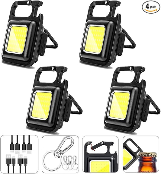 COB Keychain Work Light Keychain LED Flashlight and 4 Keychains with 4 Lighting Modes Suitable for Daily Carrying Emergency Camping Outdoor use and Holiday Gifts