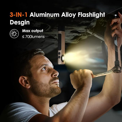 Rechargeable Flashlight Magnetic - Three Light Sources LED Flashlight with Clip Design, Flat Flashlight for Car Repairing/Camping/Emergency