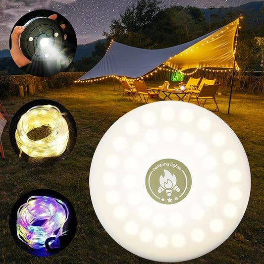 Camping String Lights 2 in 1 RGB & Warm String Lights 8 Lighting Modes Rechargeable String Lights Portable Camping Lights Camping Lantern Flashlight for Camping/Emergency/Outdoor/Indoor
