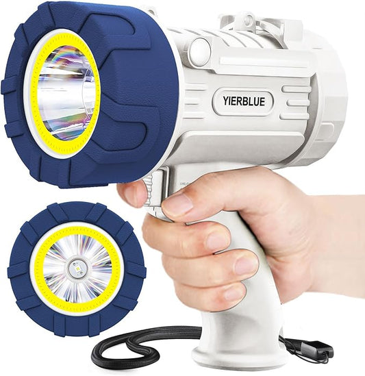 YIERBLUE Rechargeable Spotlight Floodlight Combo 1000,000 Lumen LED, IP67 Waterproof Spot Light COB Flood Light, Impact Resistant Handheld Spotlight with Foldable Stand and Detachable Red Len