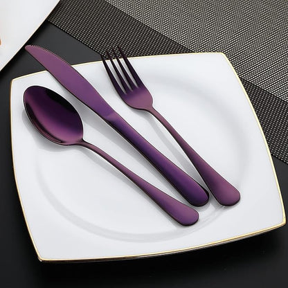 DEVICO Portable Utensils, Travel Camping Cutlery Set, 8-Piece including Knife Fork Spoon Chopsticks Cleaning Brush Straws Portable Case, Stainless Steel Flatware set (Purple)