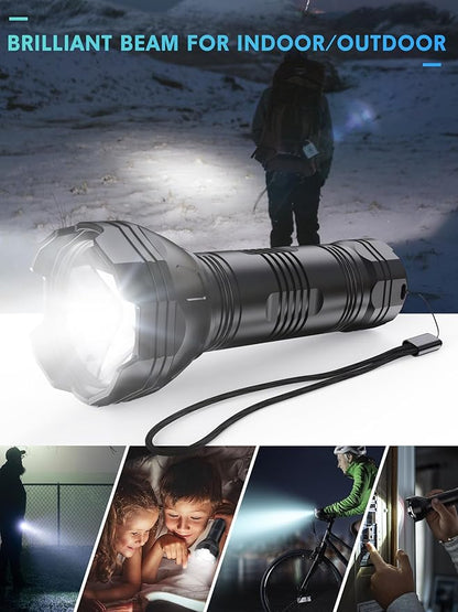 Rechargeable Flashlights High Lumens IP68 Waterproof, Small Flashlights Powerful with Batteries 3500mAh - Flash Light 5 Modes 100M Beam Super Bright for Outdoor/Home/Camping/Hiking/Emergency