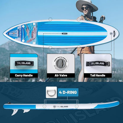 TRUISLAND Inflatable Paddle Board, Stand Up Paddle Board with Backpack, Non-Slip Thickened Deckpad, Waterproof Phone Case, Leash, Paddle, Hand Pump