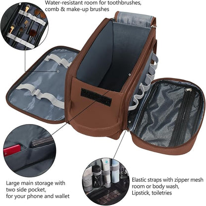 Buruis Extra Large Toiletry Bag for Men, Travel Toiletry Organizer Dopp Kit Water-resistant Shaving Bags, PU Leather Cosmetic Bathroom Shower Bag for Toiletries, Grooming, Accessories (Brown)
