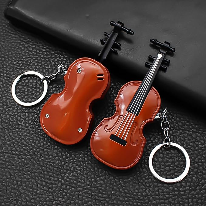 Fancy Fun Guitar Lighter Refillable Metal Vintage Keychain Lighter Unique Novelty Cool lighters for Men Fireplace Candle Camping BBQ (Without Butane Gas) (#6)