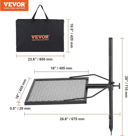 VEVOR Swivel Campfire Grill, Fire Pit Grill Grate over Fire Pits, Heavy Duty Steel Grill Grates, 360° Adjustable Open Fire Outdoor Cooking Equipment, Portable Camp Fire Racks for Camping Outdoor BBQ