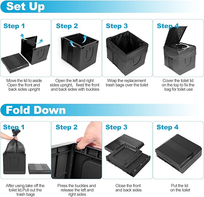 PORMYTRIP Portable Toilet Camping Toilet Foldable Toilet for Car Indoor Outdoor Commode Travel Toilet Portable Toilet for Camping,Tent,Hiking,Boating,Long Road Trips,Traffic jam,Home XX-Large Black