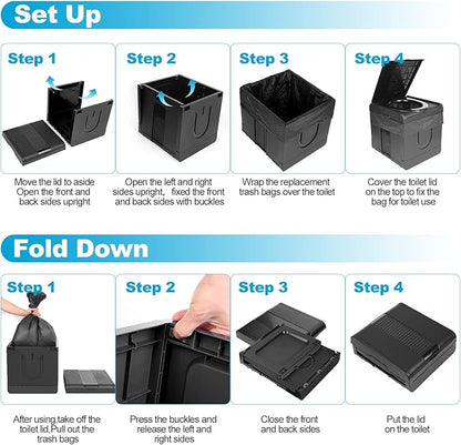 PORMYTRIP Portable Toilet Camping Toilet Foldable Toilet for Car Indoor Outdoor Commode Travel Toilet Portable Toilet for Camping,Tent,Hiking,Boating,Long Road Trips,Traffic jam,Home XX-Large Black
