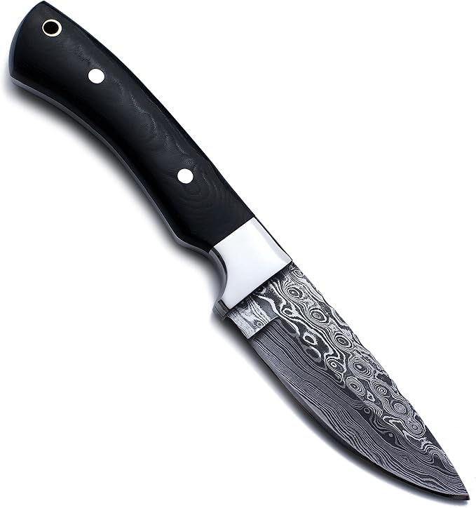 Handmade Damascus Steel Knife for Hunting, Survival,Camping,Bushcraft,and Fishing- Fixed Blade Dagger with Drop Point Full Tang Micarta Handle, Leather Sheath - WKD-802