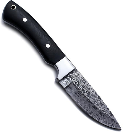 Handmade Damascus Steel Knife for Hunting, Survival,Camping,Bushcraft,and Fishing- Fixed Blade Dagger with Drop Point Full Tang Micarta Handle, Leather Sheath - WKD-802