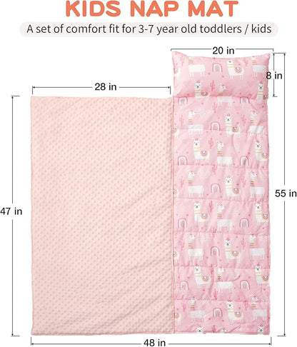 Bunnikins & Clover Toddler Nap Mat with Removable Pillow, Nap Mats for Preschool, Easy Clean Toddler Nap Pad for Kindergarten, Kids Sleeping Bag for Travel Camping