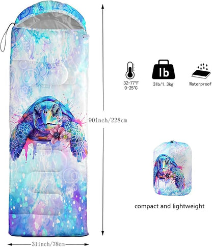 AILONEN Kids Floral Cat Camping Sleeping Bags,Lightweight & Waterproof,3 Season Warm & Cool Weather,Kawaii Kitten Sleeping Bags for Girls Adults,Travelling,Outdoors
