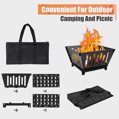 17-inch Fire Pit, Outdoor Portable Wood-Burning Fire Pit Log Stove Fireplace for Camping, Backyard, Garden Picnic Patio and Beach. Comes with A Carry Bag