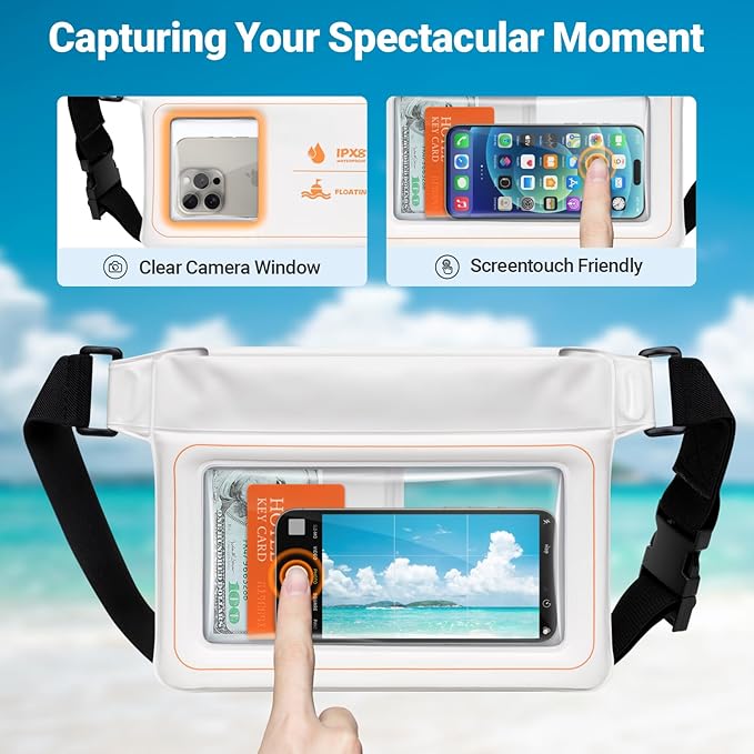 F-color Waterproof Fanny Pack Floating - Waterproof Waist Pack with 35oz Buoyancy - Cruise Essentials Must Haves Fanny Dry Pack Keeps Phone Valuables Safe for Beach Kayaking Boating