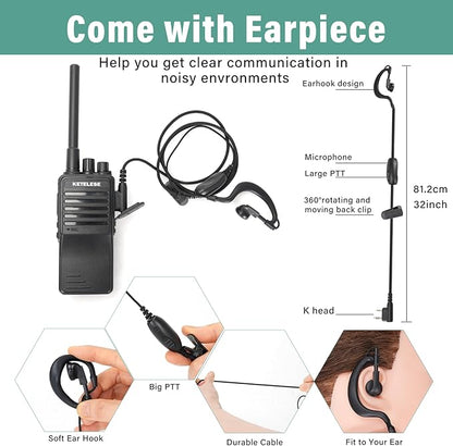 KP01 Walkie Talkies for Adults Long Range Rechargeable, Programmable Business 2 Way Radios with Earpiece, for Business or Family Camping Hiking Skiing Cruises (2 Pack), Black