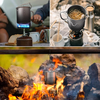 TOMSHOO Camping Titanium Pot 750ml/25.4 oz Outdoor Titanium Mug with Lid Camping Coffee Cup with Foldable Handle for Camping Hiking Travelling Backpacking Camping Open Fire