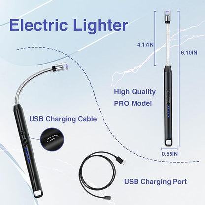 2 PCS Candle Lighter, Electric Lighter Arc Windproof Flameless with 360° Flexible Neck & LED Power Display,USB Rechargeable Lighter for BBQ, Grill, Camping, Fireplace, Stove
