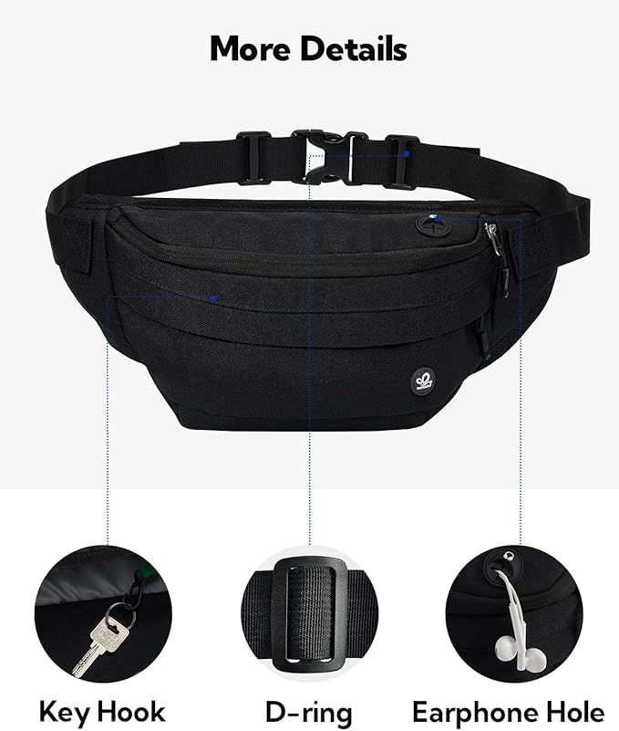 WATERFLY Fanny Pack for Men Women Water Resistant Large Hiking Waist Bag Pack Carrying All Phones for Running Walking Traveling