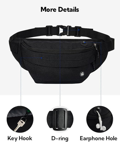 WATERFLY Fanny Pack for Men Women Water Resistant Large Hiking Waist Bag Pack Carrying All Phones for Running Walking Traveling