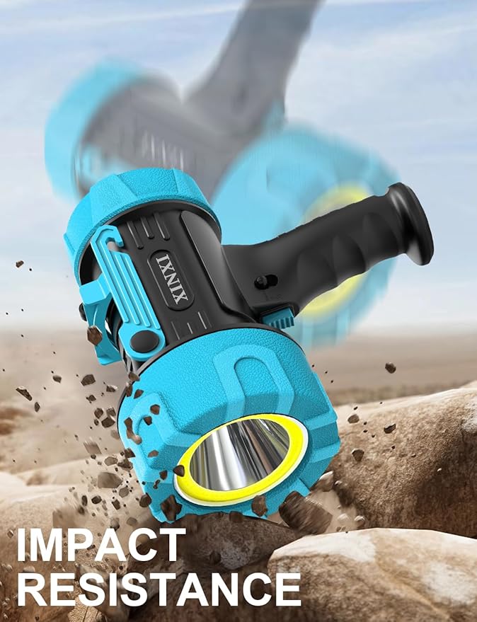 XINXI 1000,000 Lumens Rechargeable Spotlight with COB Floodlight, 6 Light Modes and USB Charger for Hiking, Boating, Hunting, IP67 Waterproof Handheld Flashlight with red Filter(BLUE)