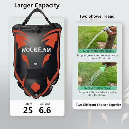 Camping Portable Solar Shower Bag, 25L, with On/Off Shower Head, for Camping, Beach Swimming, Outdoor Traveling, Camping Accessories