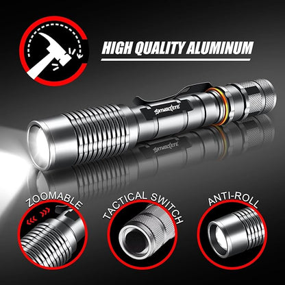 2 Pack Led Flashlights,Super Bright Waterproof Handheld Flashlights for Outdoor, Emergency, Camping (No Battery)
