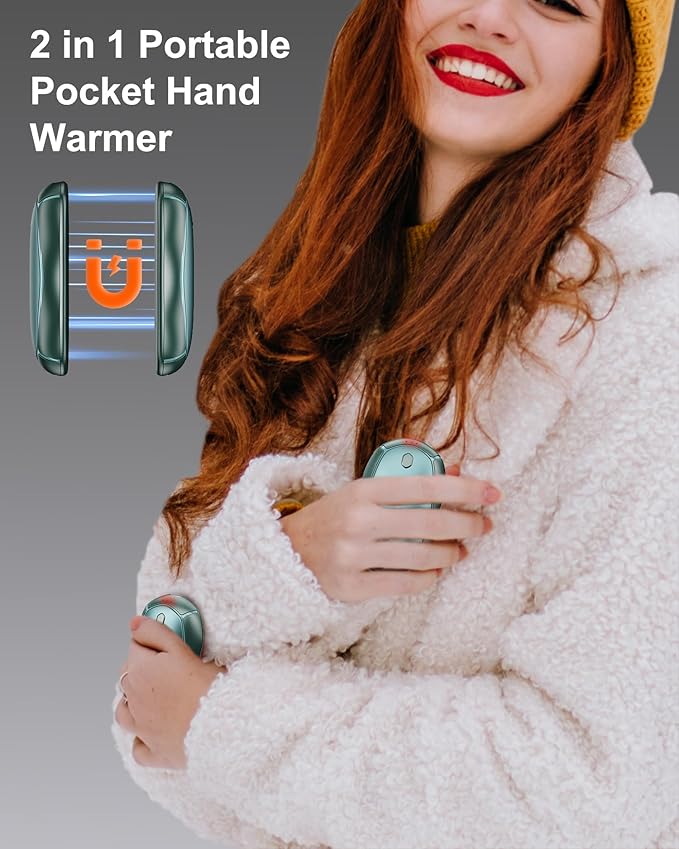 Hand Warmers Rechargeable 2 Pack - 15Hrs Long Heating Rechargeable Heater, Reusable Handwarmers, Portable Pocket Electric Hand Warmer Use As Winter Warm Christmas Birthday Gift
