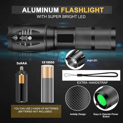 LED Flashlights 3 Pack, High Lumens Waterproof Red Light Flashlight, Green Light Flashlight, Blue Light Flashlight & White Light Combo Torch for Night Observation, Camping, Outdoor Home