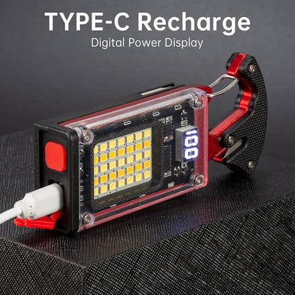 LED Multitool Small Flashlight, Keychain Light, COB Multi-Function Mini Work Light, 1000 Lumens Rechargeable, 8 Lighting Modes, Fire Starter, Seat Belt Cutter, Screwdriver, Red