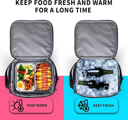 Game Colorful Lunch Bag Gray Gaming Lunch Boxes for Women/Man Office Work Travel School Work Picnic Durable Reusable Insulated Large Lunch Tote Bag with Adjustable Shoulder Strap